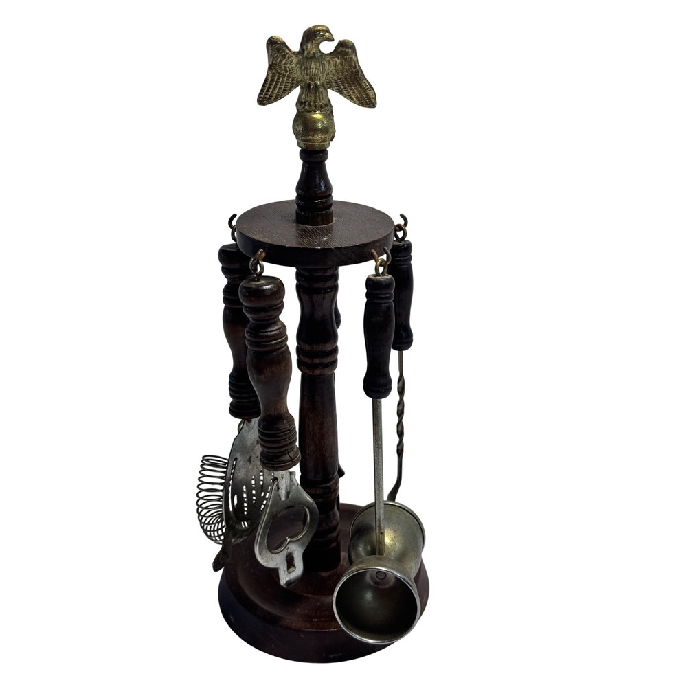 Unbranded Bar Tool Set Carousel Stand Brown Good Vintage Brass Eagle MCM 6pc‎